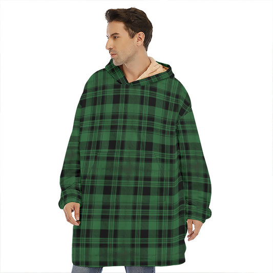 Green And Black Tartan Pattern Print Hoodie Blanket