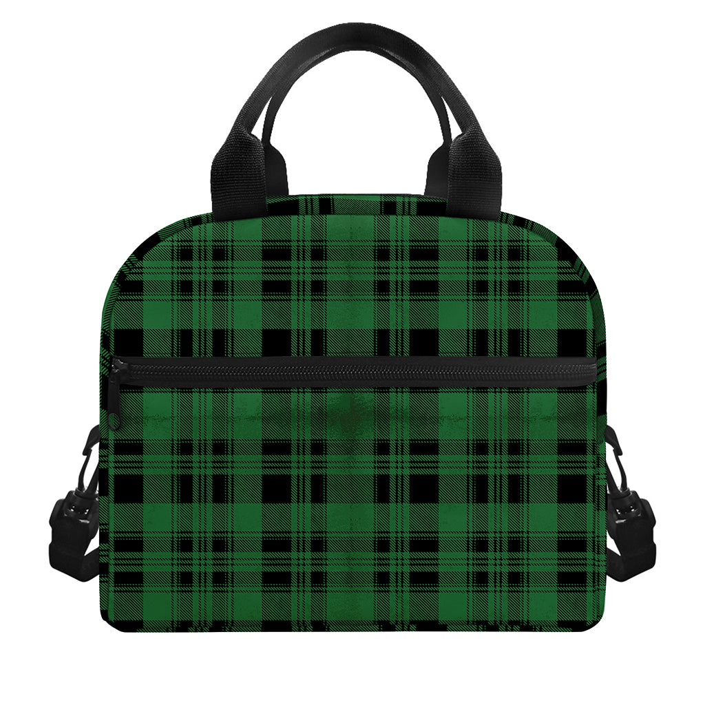 Green And Black Tartan Pattern Print Insulated Lunch Bag