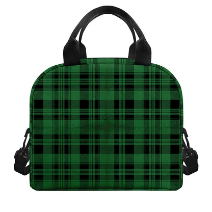 Green And Black Tartan Pattern Print Insulated Lunch Bag