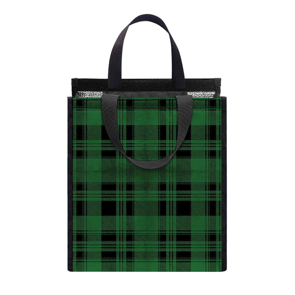 Green And Black Tartan Pattern Print Insulated Lunch Tote