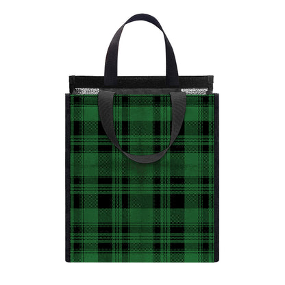 Green And Black Tartan Pattern Print Insulated Lunch Tote