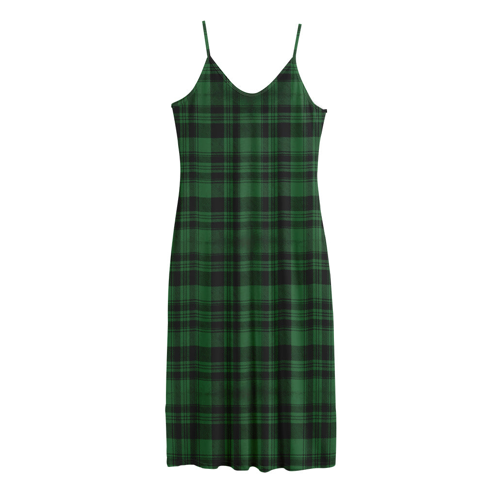 Green And Black Tartan Pattern Print Jersey Midi Cami Dress