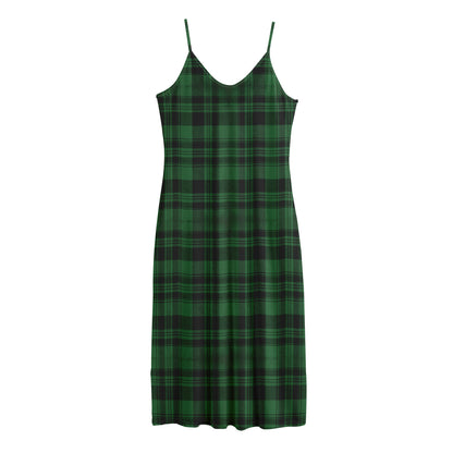 Green And Black Tartan Pattern Print Jersey Midi Cami Dress