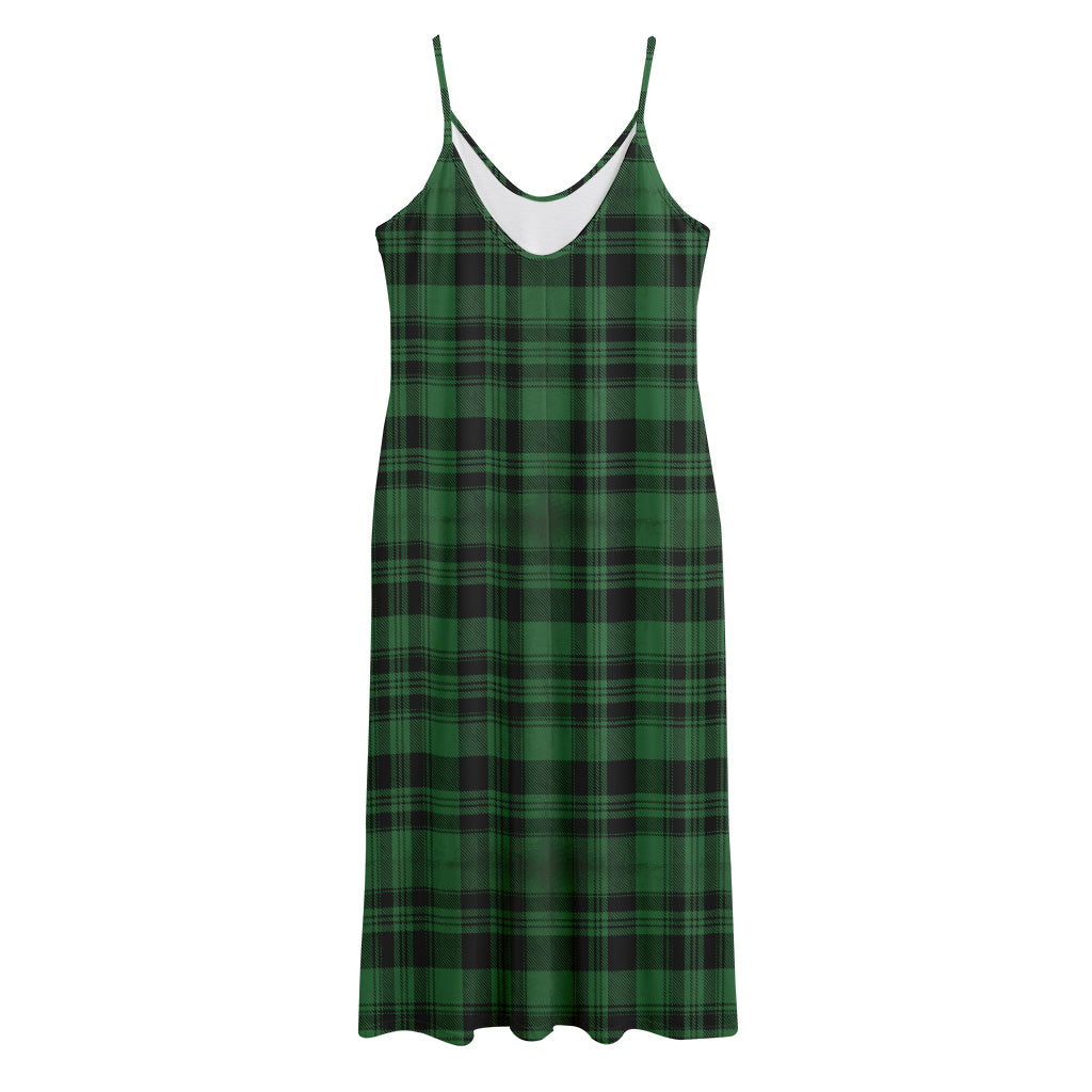 Green And Black Tartan Pattern Print Jersey Midi Cami Dress