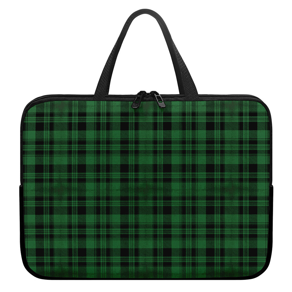 Green And Black Tartan Pattern Print Laptop Sleeve With Handle