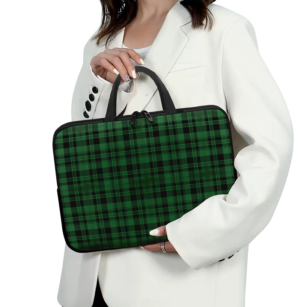 Green And Black Tartan Pattern Print Laptop Sleeve With Handle