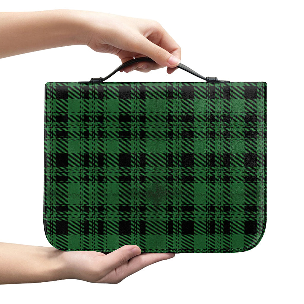Green And Black Tartan Pattern Print Leather Bible Cover
