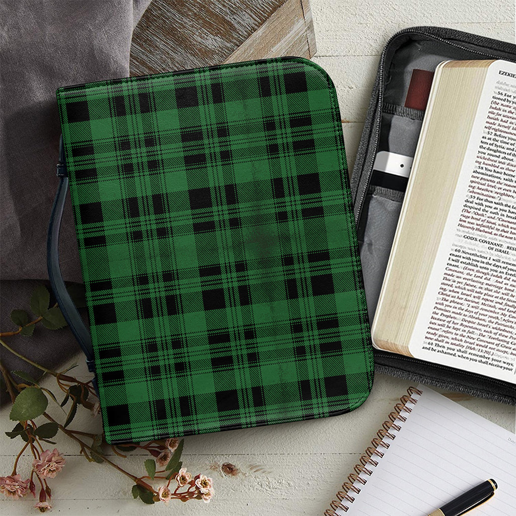 Green And Black Tartan Pattern Print Leather Bible Cover