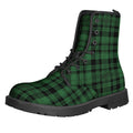 Green And Black Tartan Pattern Print Lace-Up Boots