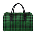 Green And Black Tartan Pattern Print Leather Duffel Bag