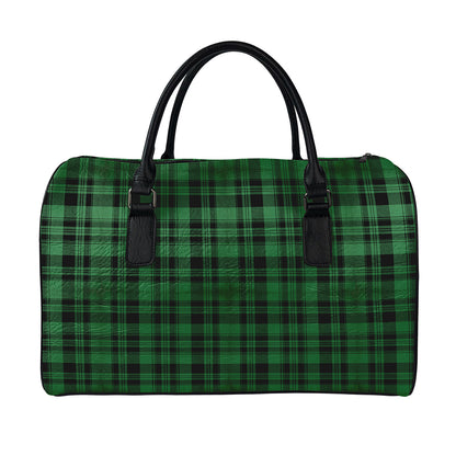 Green And Black Tartan Pattern Print Leather Duffle Bag