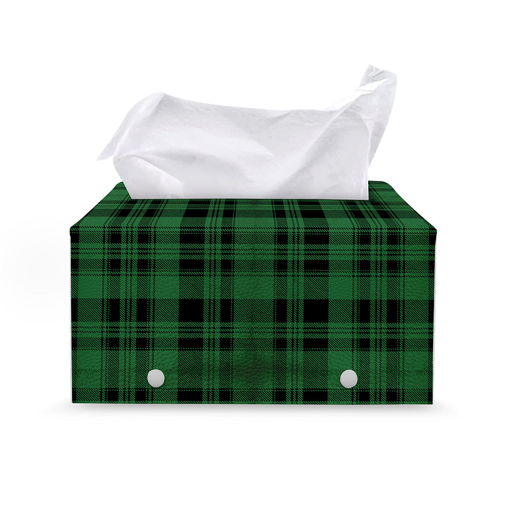 Green And Black Tartan Pattern Print Leather Tissue Box Cover