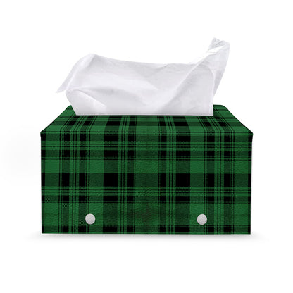 Green And Black Tartan Pattern Print Leather Tissue Box Cover