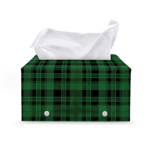 Green And Black Tartan Pattern Print Leather Tissue Box Cover