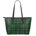 Green And Black Tartan Pattern Print Leather Tote Bag With Zipper