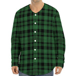 Green And Black Tartan Pattern Print Long Sleeve Baseball Jersey