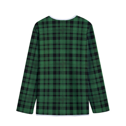 Green And Black Tartan Pattern Print Long Sleeve Short Coat