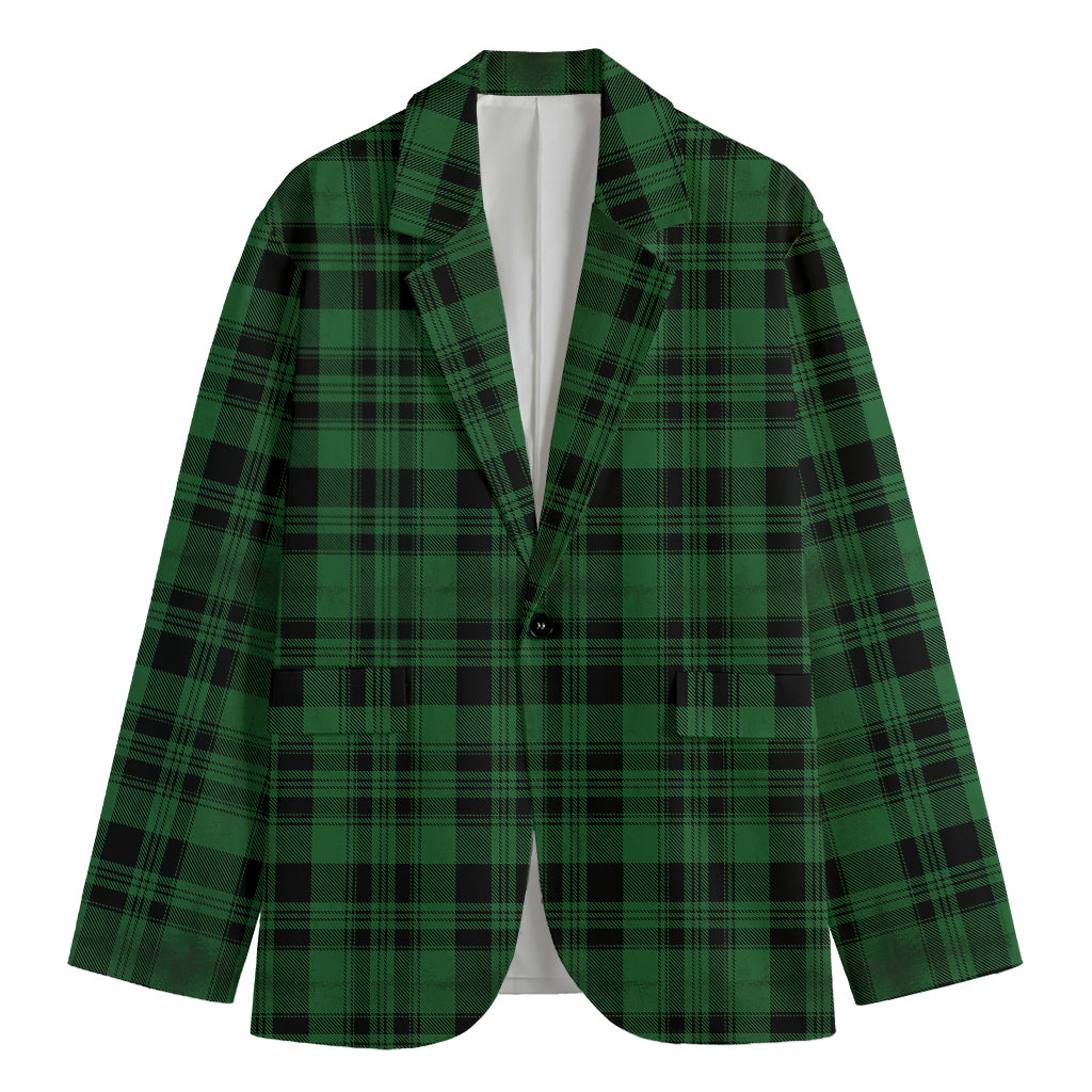 Green And Black Tartan Pattern Print Men's Blazer