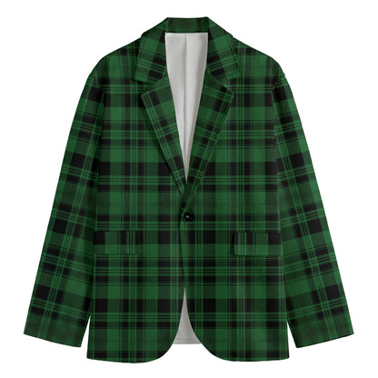 Green And Black Tartan Pattern Print Men's Blazer