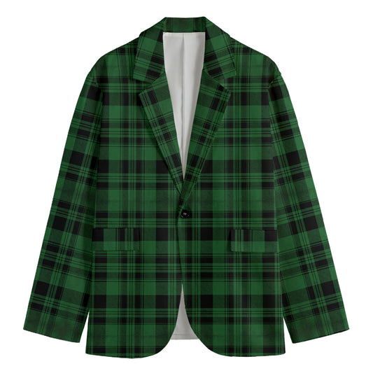 Green And Black Tartan Pattern Print Men's Blazer