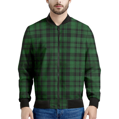 Green And Black Tartan Pattern Print Men's Bomber Jacket