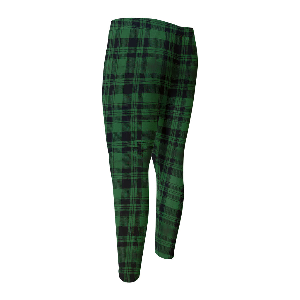 Green And Black Tartan Pattern Print Men's Compression Pants