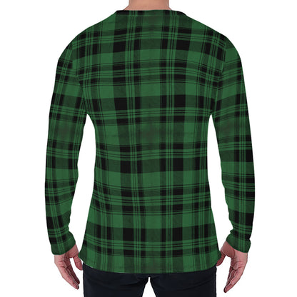 Green And Black Tartan Pattern Print Men's Long Sleeve T-Shirt