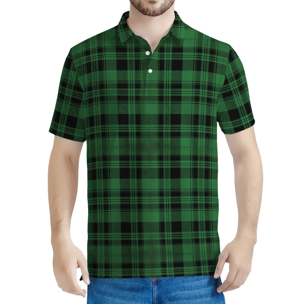 Green And Black Tartan Pattern Print Men's Polo Shirt