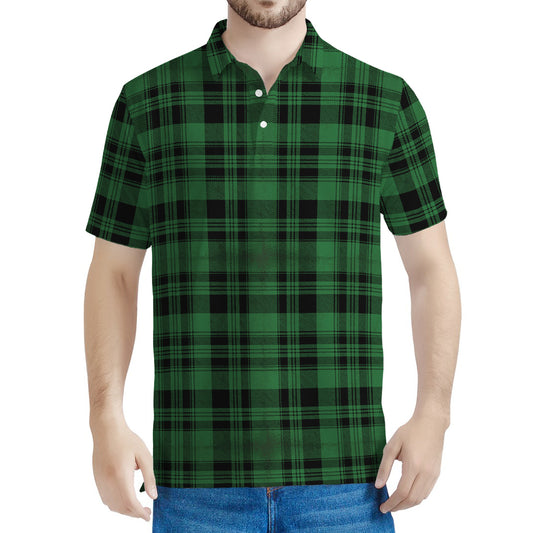 Green And Black Tartan Pattern Print Men's Polo Shirt
