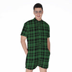 Green And Black Tartan Pattern Print Men's Rompers