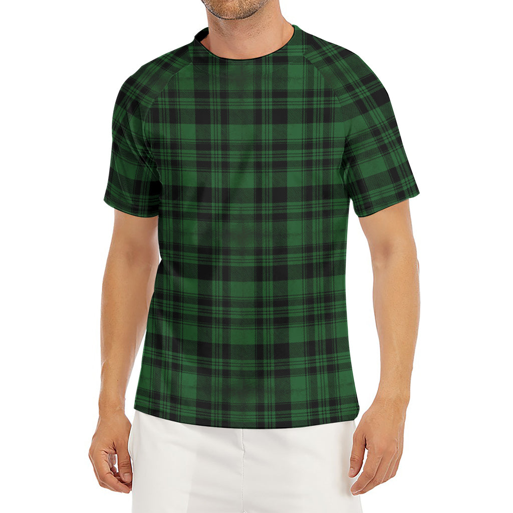 Green And Black Tartan Pattern Print Men's Short Sleeve Rash Guard