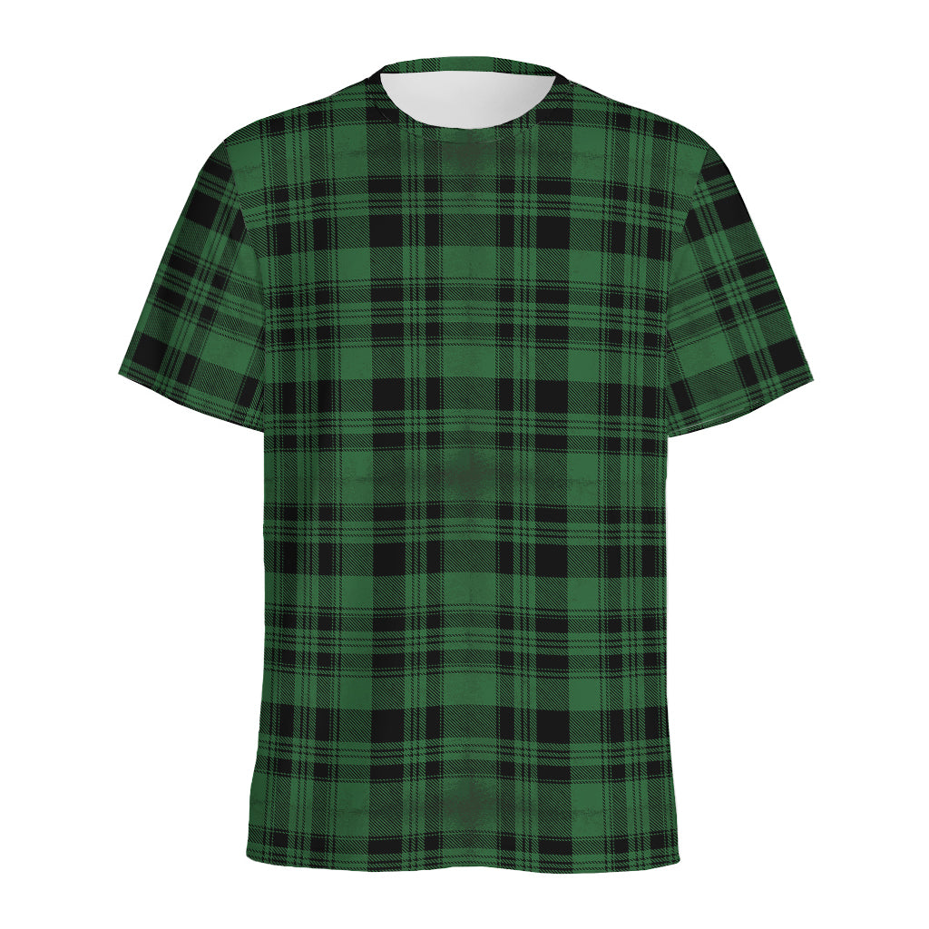 Green And Black Tartan Pattern Print Men's Sports T-Shirt