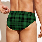 Green And Black Tartan Pattern Print Men's Swim Briefs