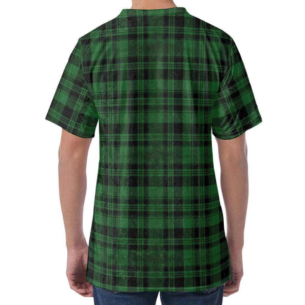 Green And Black Tartan Pattern Print Men's Velvet T-Shirt