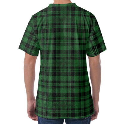 Green And Black Tartan Pattern Print Men's Velvet T-Shirt
