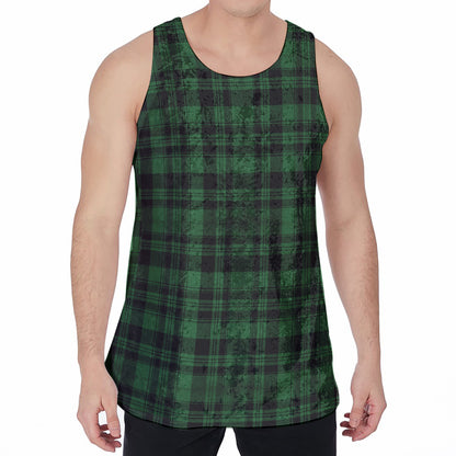 Green And Black Tartan Pattern Print Men's Velvet Tank Top