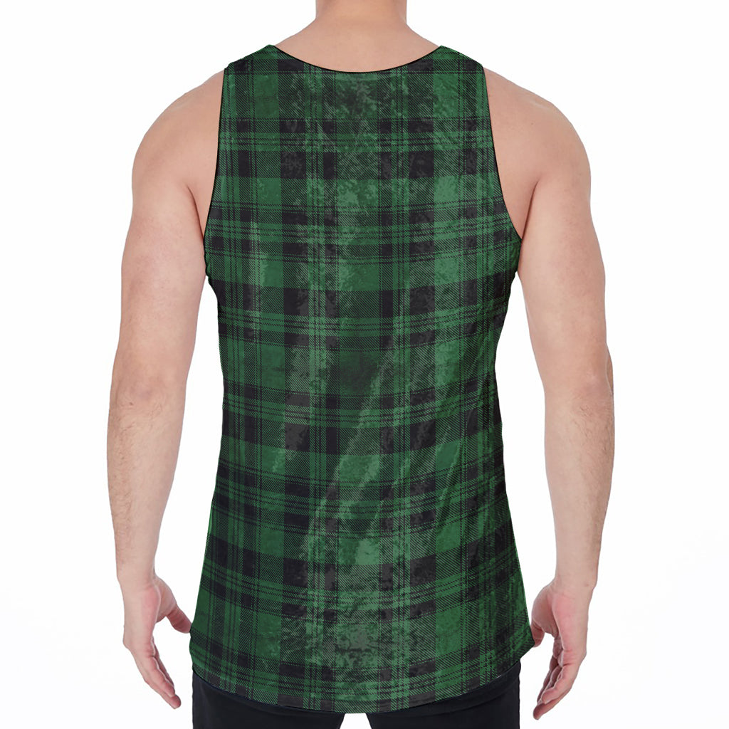 Green And Black Tartan Pattern Print Men's Velvet Tank Top