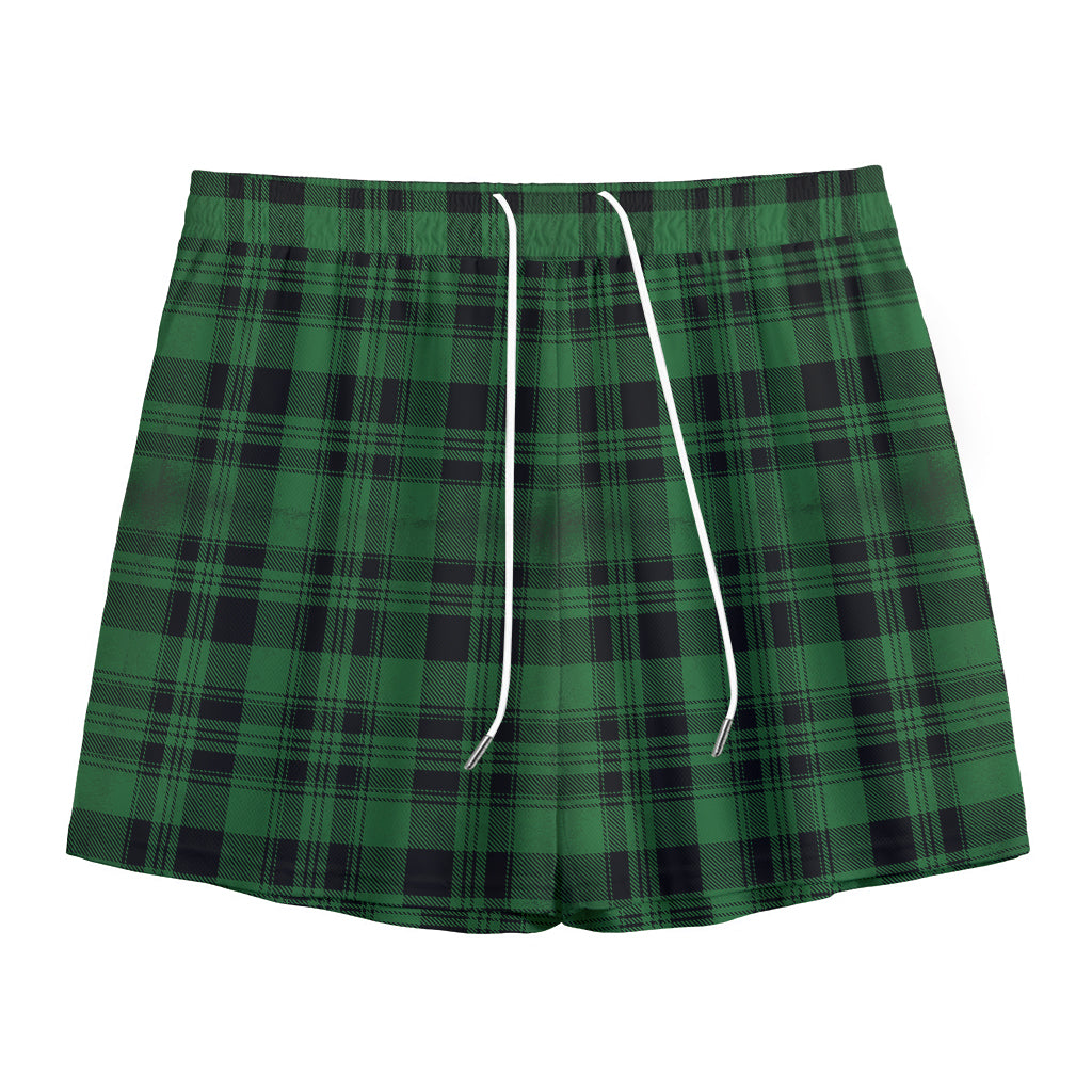 Green And Black Tartan Pattern Print Mesh Shorts