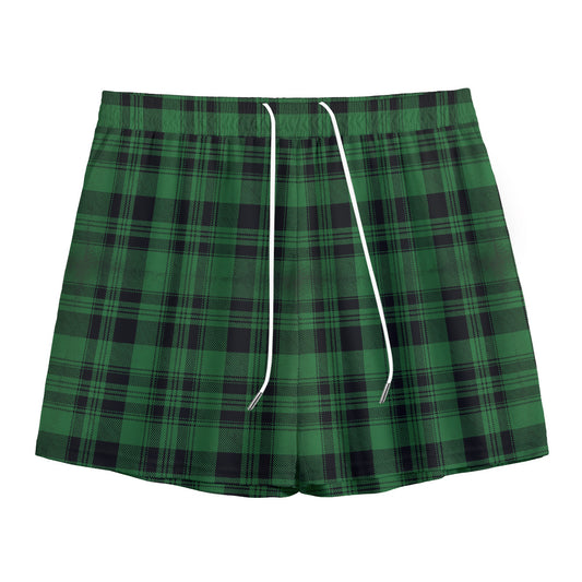 Green And Black Tartan Pattern Print Mesh Shorts
