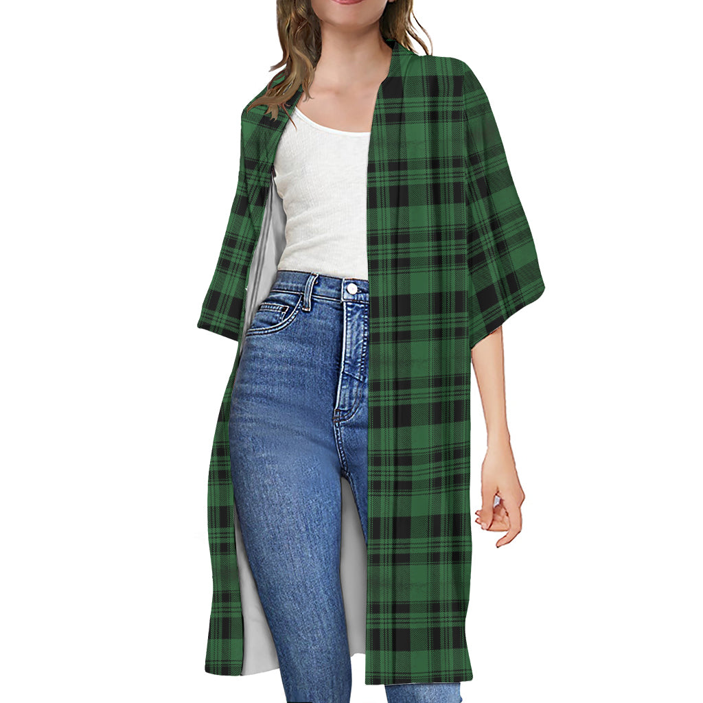 Green And Black Tartan Pattern Print Open Front Beach Cover Up