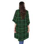 Green And Black Tartan Pattern Print Open Front Beach Cover Up