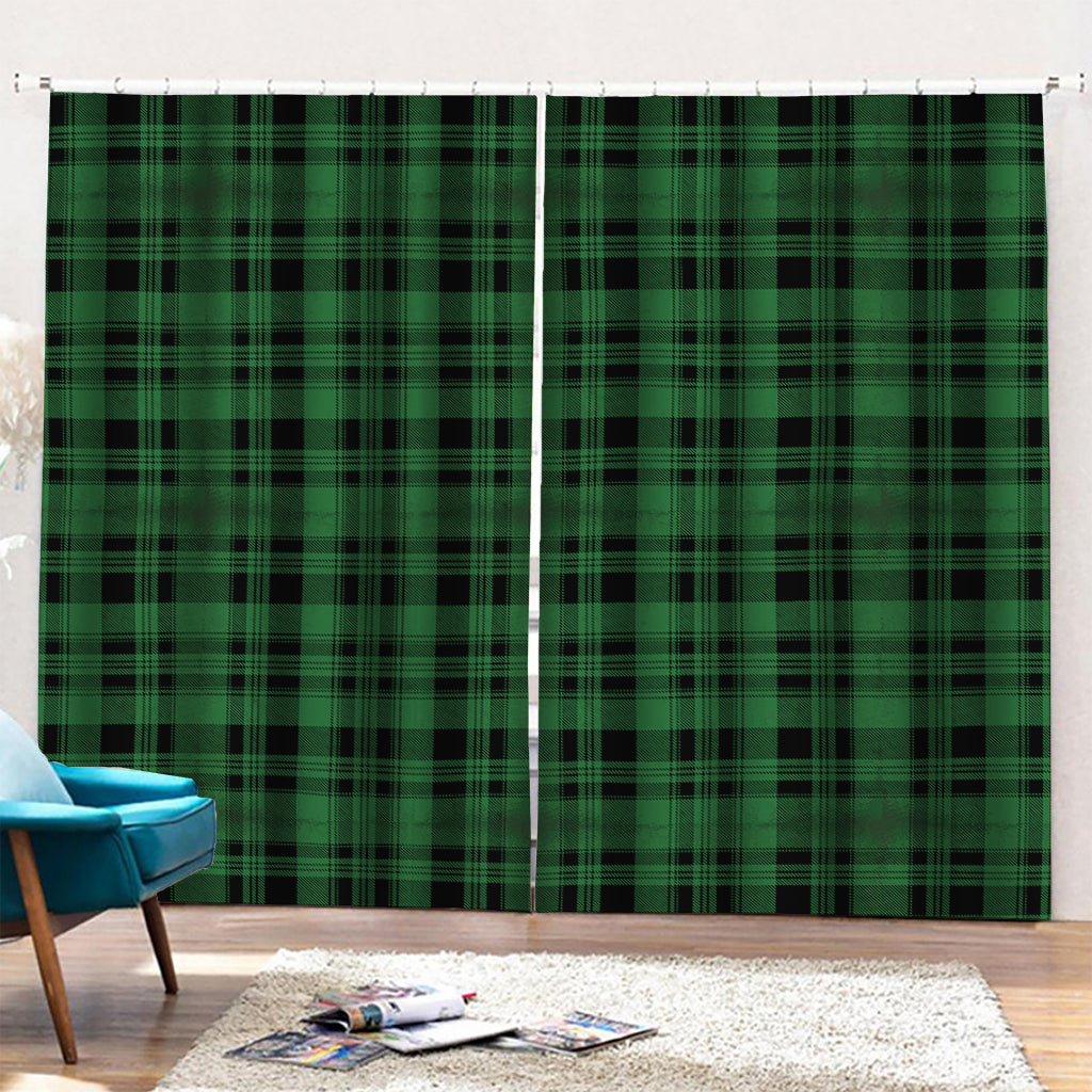 Green And Black Tartan Pattern Print Pencil Pleat Curtains