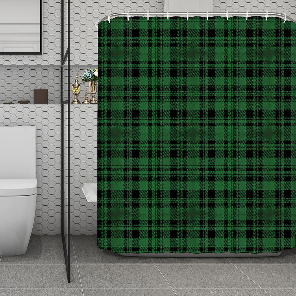 Green And Black Tartan Pattern Print Polyester Shower Curtain