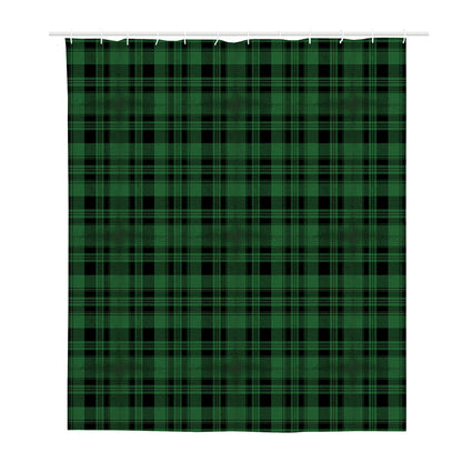 Green And Black Tartan Pattern Print Polyester Shower Curtain