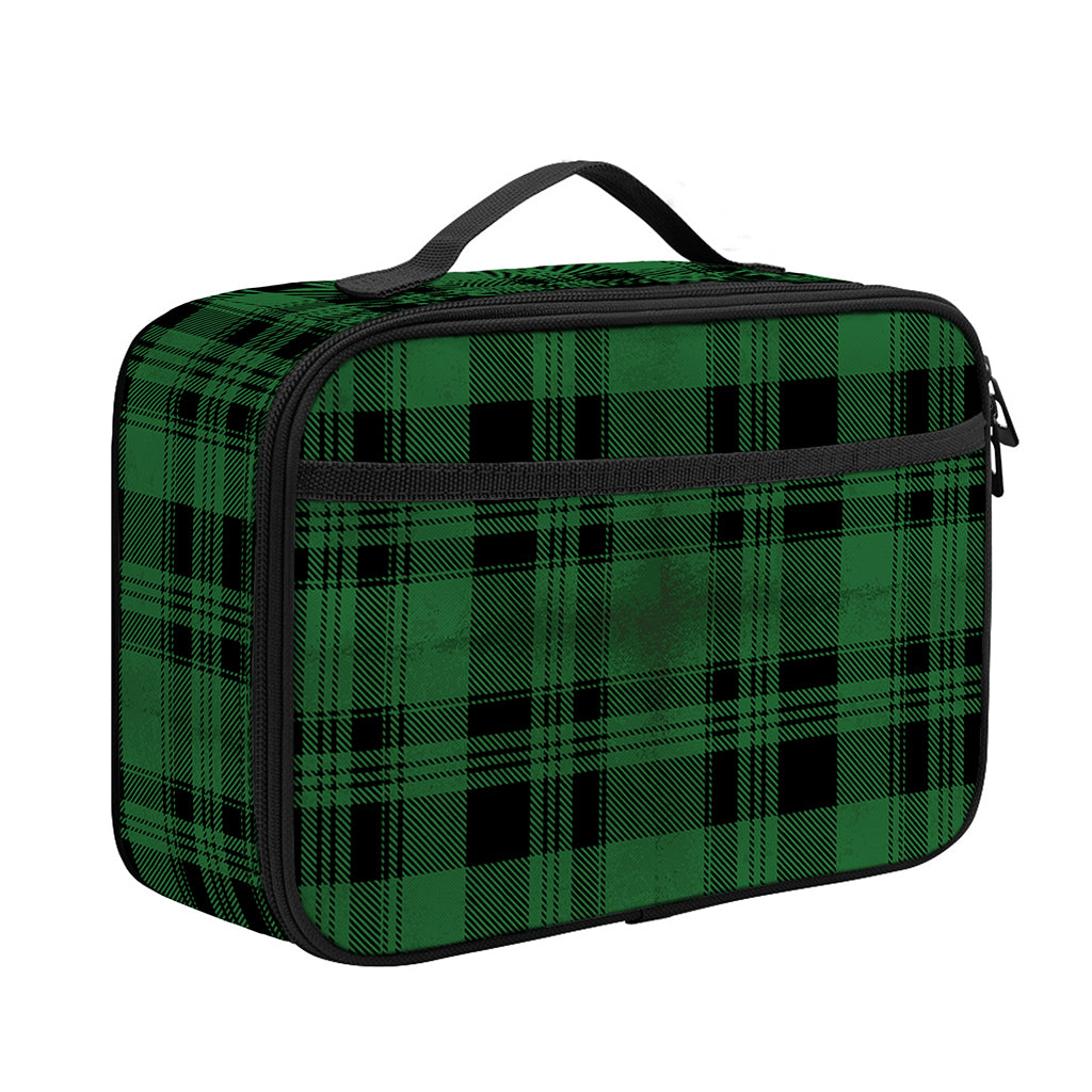 Green And Black Tartan Pattern Print Portable Lunch Bag