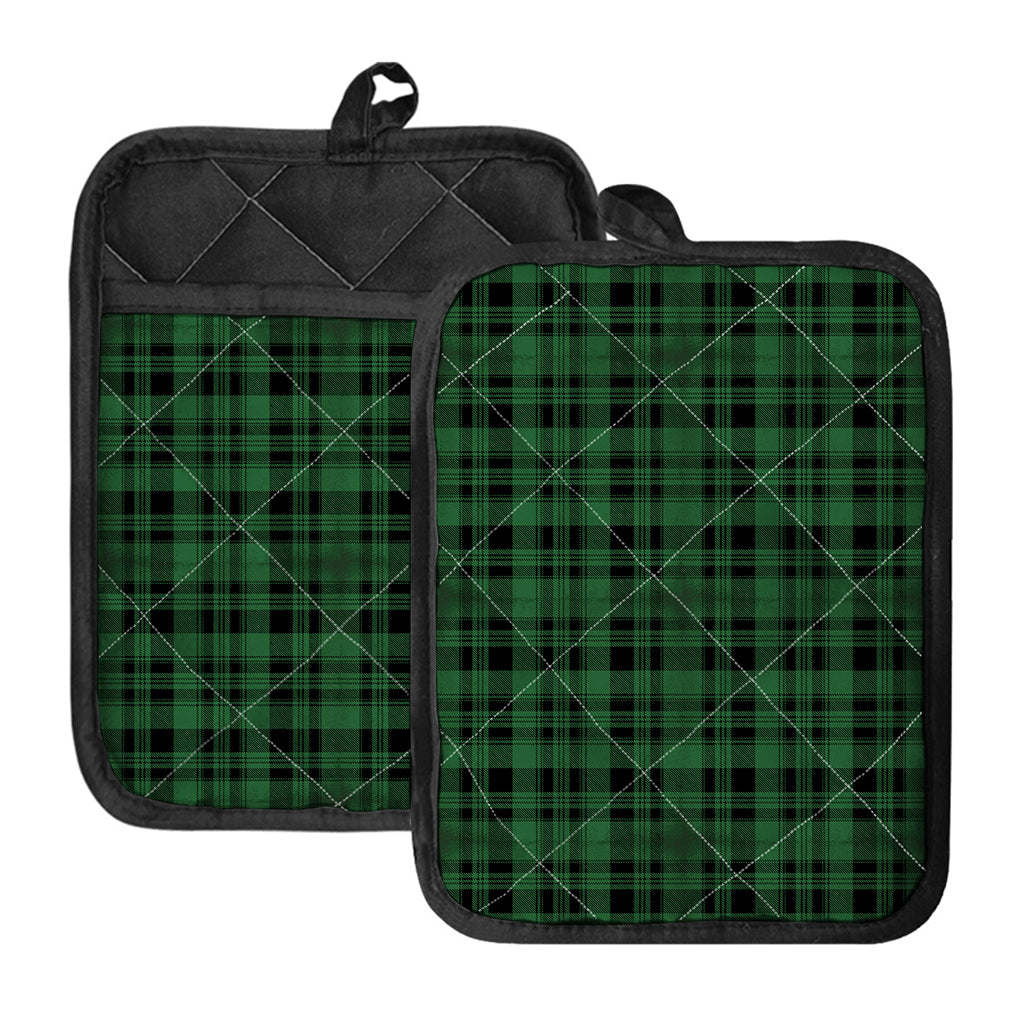 Green And Black Tartan Pattern Print Pot Holders With Pocket