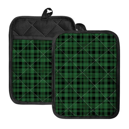 Green And Black Tartan Pattern Print Pot Holders With Pocket