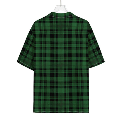 Green And Black Tartan Pattern Print Rayon Hawaiian Shirt