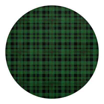 Green And Black Tartan Pattern Print Round Blanket