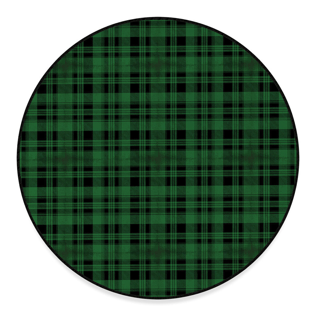 Green And Black Tartan Pattern Print Round Floor Mat
